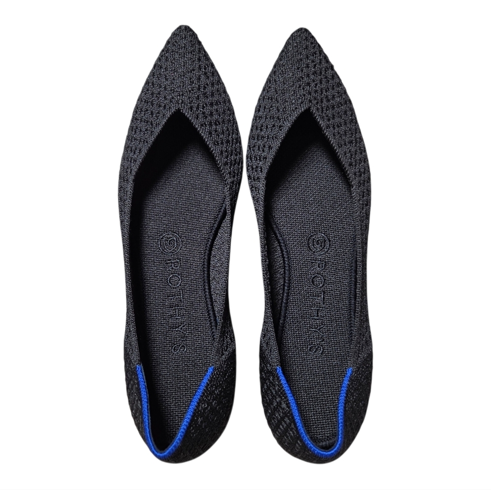 Rothy's The Point Black Honeycomb Knit Flats Pointed Toe Sustainable Size 9 NWOT